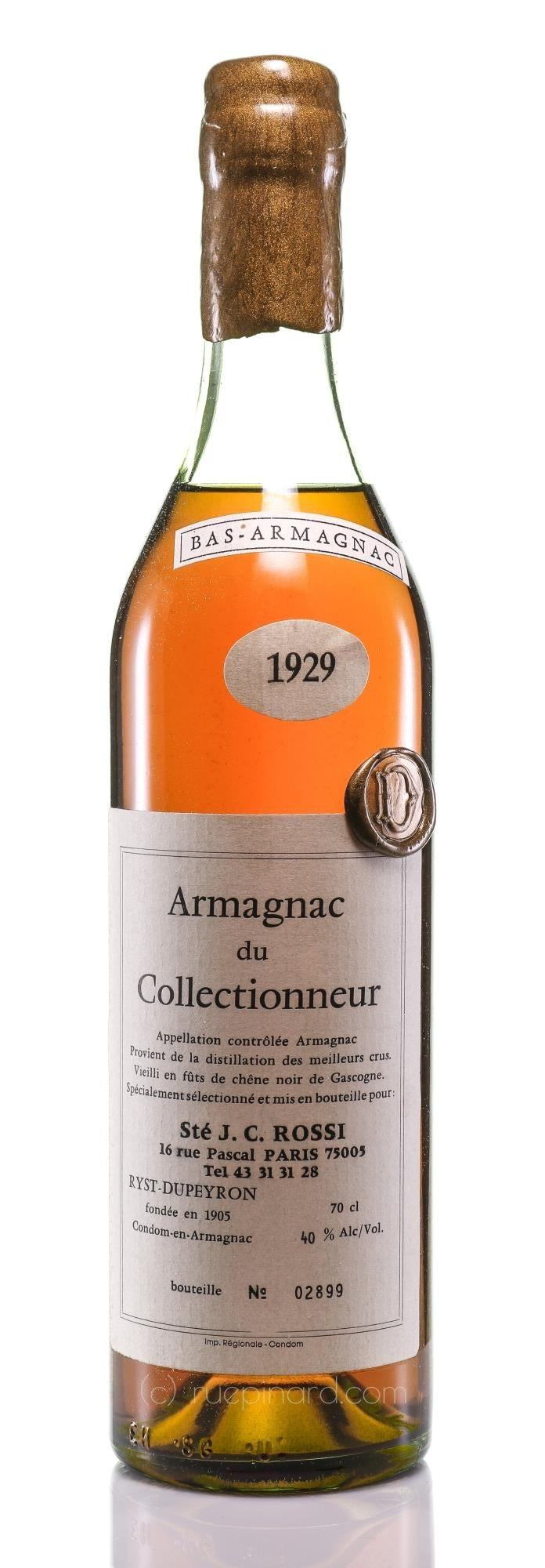 Ryst-Dupeyron Armagnac 1929, Waxbutton "D" 02899, w/ Original Carton Box - Rue Pinard