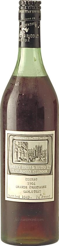 1904 Gabloteau Cognac (Grande Champagne) Bottled 1949, 74 Proof - Rue Pinard