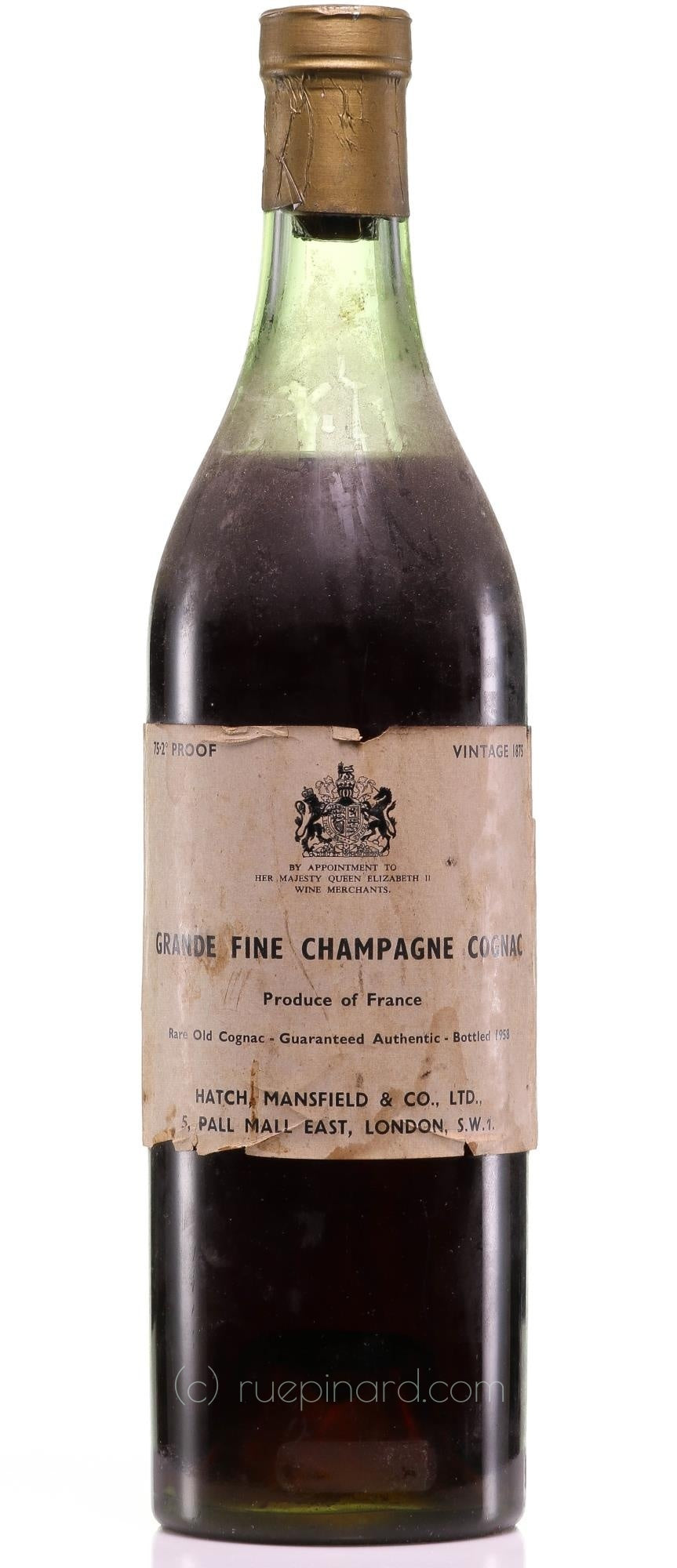 Hatch Mansfield & Co. Grande Fine Champagne Cognac 1875 Vintage Bottled 1958 - Rue Pinard